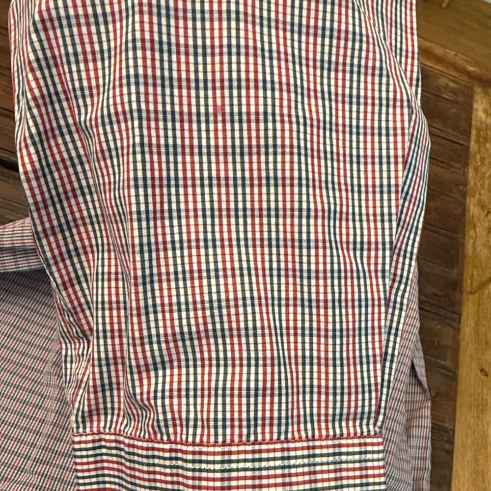 Tommy Hilfiger Mens XL Custom Fit Tattersall Check Shirt Red White Blue 80s 2Ply - Picture 8 of 8